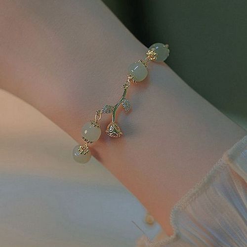 Bracelet Fantaisie Fleurs Et Feuilles Blanches Breloque Muguet Vert Pierre Naturelle Bracelet Perl¿¿ Bijoux Mariage Femme