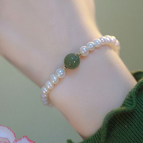 Bracelet Fantaisie Fleurs Et Feuilles Blanches Breloque Muguet Vert Pierre Naturelle Bracelet Perl¿¿ Bijoux Mariage Femme