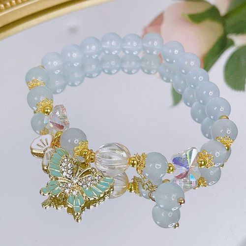 Bracelet Fantaisie Fleurs Et Feuilles Blanches Breloque Muguet Vert Pierre Naturelle Bracelet Perl¿¿ Bijoux Mariage Femme