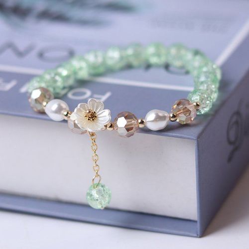 Bracelet Fantaisie Fleurs Et Feuilles Blanches Breloque Muguet Vert Pierre Naturelle Bracelet Perl¿¿ Bijoux Mariage Femme