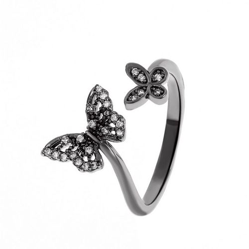 Bague Papillon Brillante Pour Femmes Et Filles, Bague En Cuivre, Ouverte, R¿¿Glable, Document En Argent, Multicolore, Bijoux De Mariage, Mode