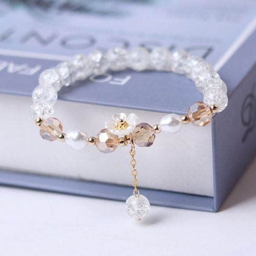 Bracelet Fantaisie Fleurs Et Feuilles Blanches Breloque Muguet Vert Pierre Naturelle Bracelet Perl¿¿ Bijoux Mariage Femme