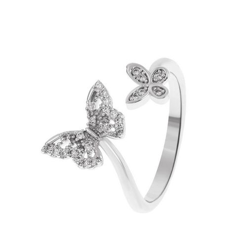 Bague Papillon Brillante Pour Femmes Et Filles, Bague En Cuivre, Ouverte, R¿¿Glable, Document En Argent, Multicolore, Bijoux De Mariage, Mode