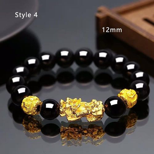 Bracelet De Perles En Pierre D'obsidienne Feng Shui Pour Hommes Et Femmes, Bracelet En Or, Document Noir, Richesse Pixiu, Bonne Chance, Unisexe