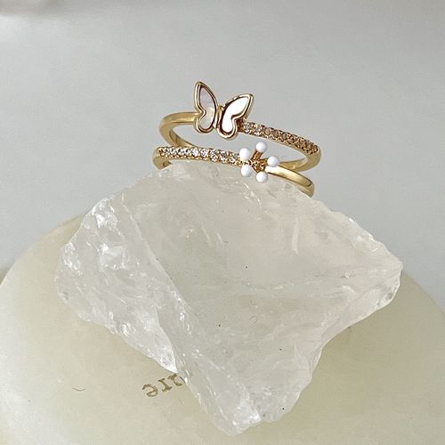 Bague Fleur G¿¿Om¿¿Trique Pour Femme, Perle Papillon Violette Mignonne, Accessoires De Bijoux De Mariage, Temp¿¿Rament Exquis, Rotterdam, Kling, Zunderes