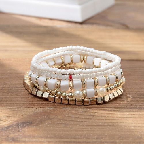 Bracelet De Perles De Riz Bleu Boh¿¿Me Multicouches Pour Femmes Bracelet De Perles Carr¿¿Es ¿¿ La Mode Tiss¿¿ ¿¿ La Main Accessoires Pour Bijoux De Plage