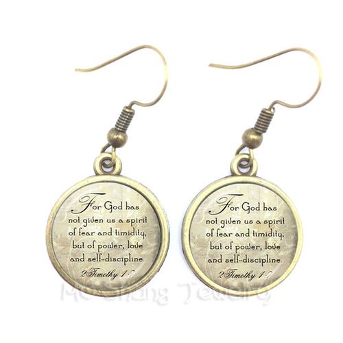 Boucles D'oreilles Psaume Classiques Pour Femmes Chrétiennes, Breloques Faites À La Main, Verre Rond, Lettre, Bible, Citation, Bijoux, Cadeau