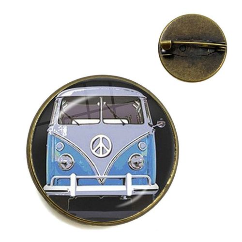 Broche De Signe De Paix Pour Femme, Broche De Bus Van, Document Argenté, Cabochon En Verre, Hippicopter, Badge De Voiture, Broches De Collier, Épingles De Mode, Nouveau Design