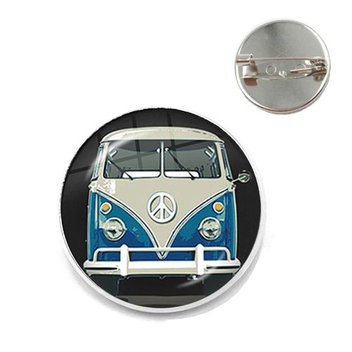 Broche De Signe De Paix Pour Femme, Broche De Bus Van, Document Argenté, Cabochon En Verre, Hippicopter, Badge De Voiture, Broches De Collier, Épingles De Mode, Nouveau Design