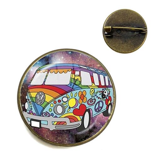 Broche De Signe De Paix Pour Femme, Broche De Bus Van, Document Argenté, Cabochon En Verre, Hippicopter, Badge De Voiture, Broches De Collier, Épingles De Mode, Nouveau Design