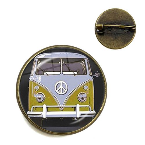 Broche De Signe De Paix Pour Femme, Broche De Bus Van, Document Argenté, Cabochon En Verre, Hippicopter, Badge De Voiture, Broches De Collier, Épingles De Mode, Nouveau Design