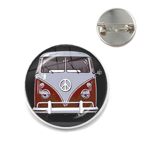 Broche De Signe De Paix Pour Femme, Broche De Bus Van, Document Argenté, Cabochon En Verre, Hippicopter, Badge De Voiture, Broches De Collier, Épingles De Mode, Nouveau Design