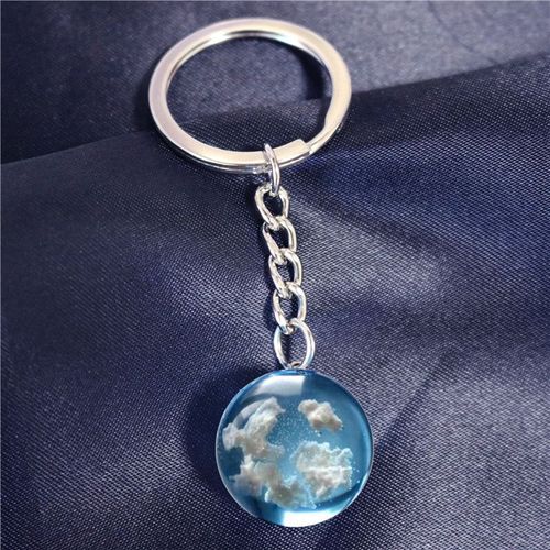 Porte-Clés Chic En Résine Transparente, Pendentif Boule De Lune, Bleu Ciel Blanc Nuage, Porte-Clés Porte-Clé, Cadeaux Pour Amis