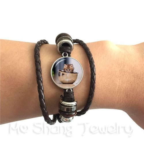 Bracelet En Verre Pour Chat, Accessoire Tendance, Cabochon Animal Fait À La Main, Réglable En Cuir Noir/Marron, Cadeau Créatif Pour Amoureux Des Chats