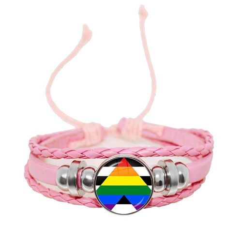 Bracelet En Cuir Tressé Rose Pour Hommes Et Femmes, 18mm, Cabochon En Verre, Bouton-Pression, Bijoux, Cadeau
