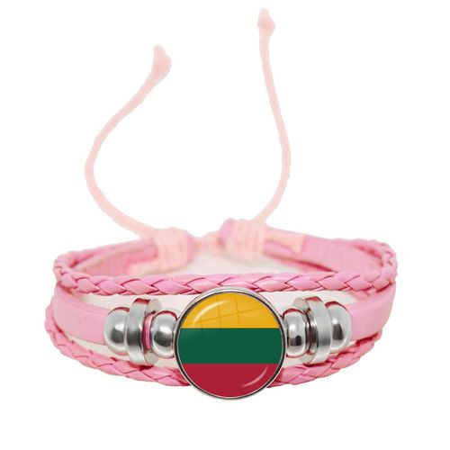 Bracelet En Cuir Tressé Rose Pour Hommes Et Femmes, 18mm, Cabochon En Verre, Bouton-Pression, Bijoux, Cadeau