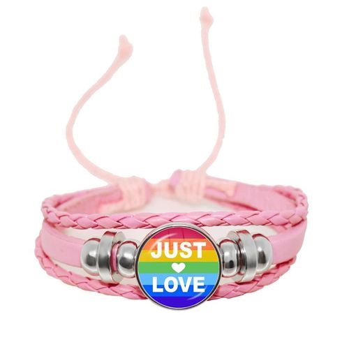 Bracelet En Cuir Tressé Rose Pour Hommes Et Femmes, 18mm, Cabochon En Verre, Bouton-Pression, Bijoux, Cadeau