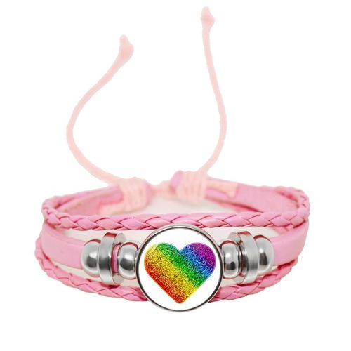 Bracelet En Cuir Tressé Rose Pour Hommes Et Femmes, 18mm, Cabochon En Verre, Bouton-Pression, Bijoux, Cadeau