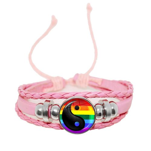 Bracelet En Cuir Tressé Rose Pour Hommes Et Femmes, 18mm, Cabochon En Verre, Bouton-Pression, Bijoux, Cadeau