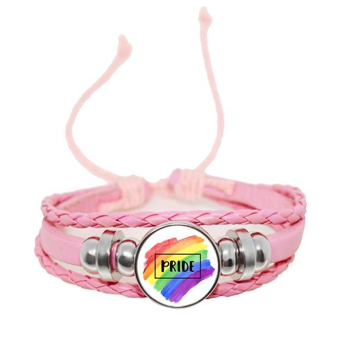 Bracelet En Cuir Tressé Rose Pour Hommes Et Femmes, 18mm, Cabochon En Verre, Bouton-Pression, Bijoux, Cadeau