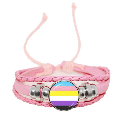 Bracelet En Cuir Tressé Rose Pour Hommes Et Femmes, 18mm, Cabochon En Verre, Bouton-Pression, Bijoux, Cadeau