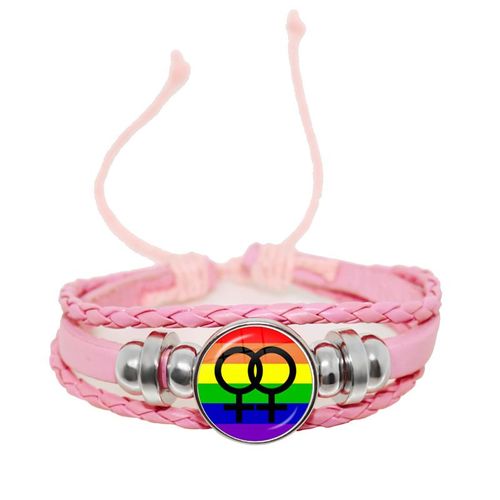 Bracelet En Cuir Tressé Rose Pour Hommes Et Femmes, 18mm, Cabochon En Verre, Bouton-Pression, Bijoux, Cadeau