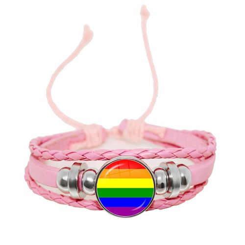 Bracelet En Cuir Tressé Rose Pour Hommes Et Femmes, 18mm, Cabochon En Verre, Bouton-Pression, Bijoux, Cadeau