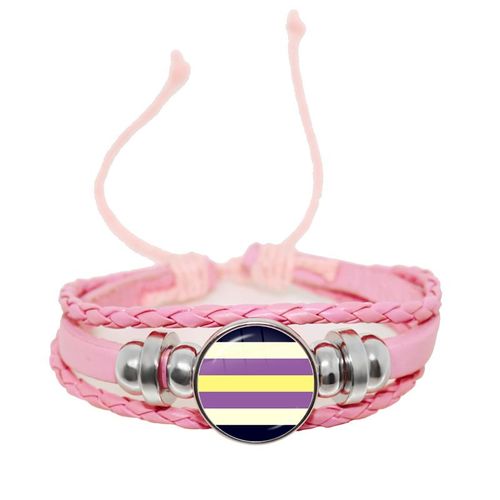 Bracelet En Cuir Tressé Rose Pour Hommes Et Femmes, 18mm, Cabochon En Verre, Bouton-Pression, Bijoux, Cadeau