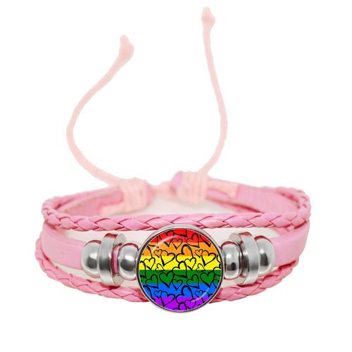 Bracelet En Cuir Tressé Rose Pour Hommes Et Femmes, 18mm, Cabochon En Verre, Bouton-Pression, Bijoux, Cadeau