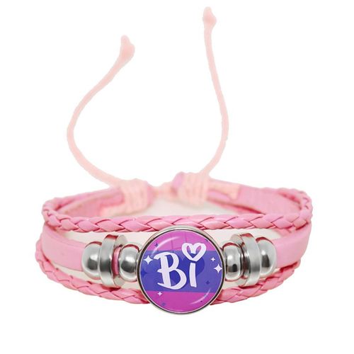 Bracelet En Cuir Tressé Rose Pour Hommes Et Femmes, 18mm, Cabochon En Verre, Bouton-Pression, Bijoux, Cadeau