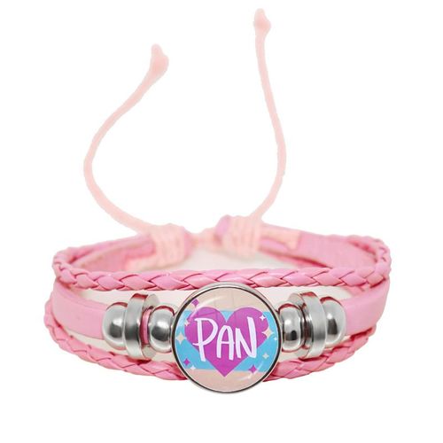 Bracelet En Cuir Tressé Rose Pour Hommes Et Femmes, 18mm, Cabochon En Verre, Bouton-Pression, Bijoux, Cadeau