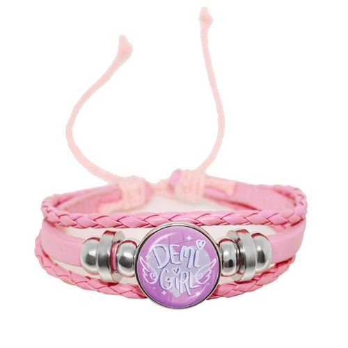 Bracelet En Cuir Tressé Rose Pour Hommes Et Femmes, 18mm, Cabochon En Verre, Bouton-Pression, Bijoux, Cadeau