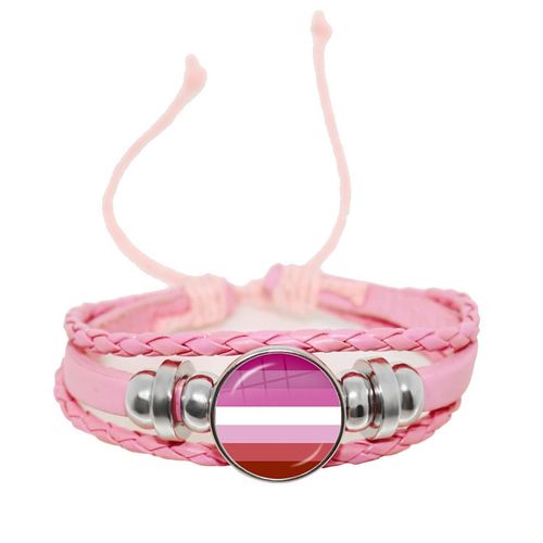 Bracelet En Cuir Tressé Rose Pour Hommes Et Femmes, 18mm, Cabochon En Verre, Bouton-Pression, Bijoux, Cadeau