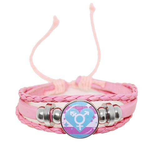 Bracelet En Cuir Tressé Rose Pour Hommes Et Femmes, 18mm, Cabochon En Verre, Bouton-Pression, Bijoux, Cadeau