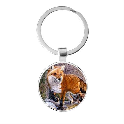 Porte-Clés En Métal, Cabochon En Verre, Image De La Série Lovely Fox, 25mm, Pendentif Animal, Cadeaux De Noël Pour Femmes Et Hommes, Vente En Gros