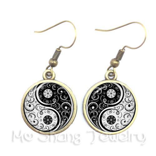 Yin Composer-Boucles D'oreilles En Verre Avec Symbole De Fleur Noir Et Blanc, Pendentif De Bijoux, Naturel, Rustique, Style Bohème, Attention Olisante, Ftp