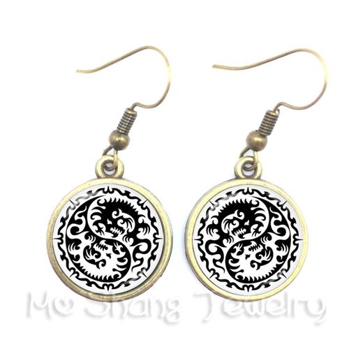 Yin Composer-Boucles D'oreilles En Verre Avec Symbole De Fleur Noir Et Blanc, Pendentif De Bijoux, Naturel, Rustique, Style Bohème, Attention Olisante, Ftp