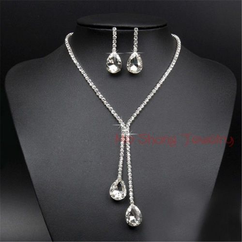Ensemble De Boucles D'oreilles Et Collier En Forme De Goutte D'eau Pour Femme, Bijoux De Mariage, De Demoiselle D'honneur, De Bal, De Couleur Bleu Saphir