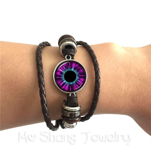 Bracelet En Cuir Avec Yeux Vert Et Mauvais ?Il, Cabochon En Verre, Beau, Animal Dragon, Chats, Noir/Marron, Meilleur Cadeau, 20mm