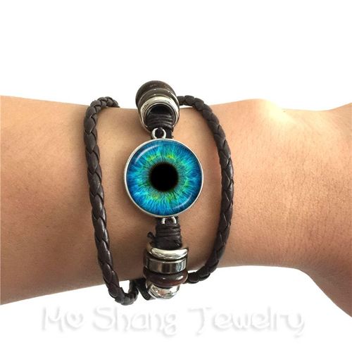 Bracelet En Cuir Avec Yeux Vert Et Mauvais ?Il, Cabochon En Verre, Beau, Animal Dragon, Chats, Noir/Marron, Meilleur Cadeau, 20mm