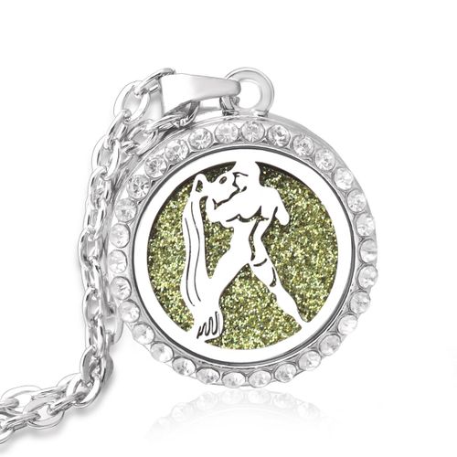 Collier Médaillon Diffuseur Douze Constellations En Acier Inoxydable, Pendentif Sexuellement, Huile Essentielle, Aromathérapie, Cadeau Bijoux Femme, Neuf