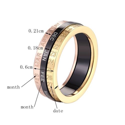 Bague Magnifique Et Exquise En Acier Titane, Trois Couleurs, Mois Et Date, Peut Être Tournée, De Qualité Supérieure, Cadeau D'amour Pour Femme