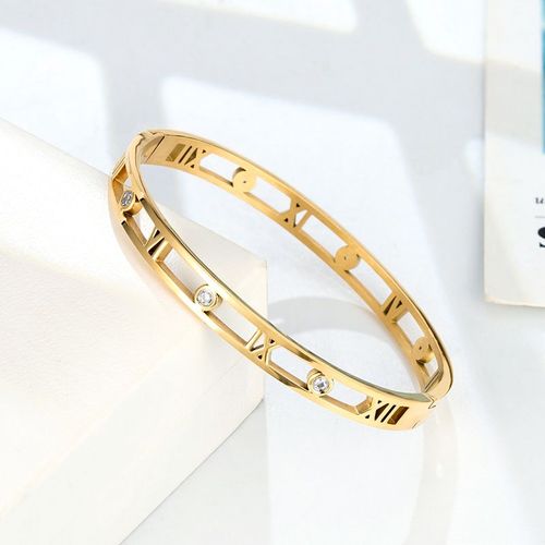 Bracelet À Chiffres Romains En Zircon Pour Femme, Bijou De Mariage En Acier Inoxydable, Plaqué Or, Style Vintage