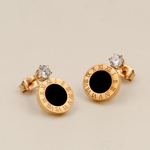 Boucles D'oreilles En Cristal À Six Griffes Pour Femmes, Bijoux À La Mode, Chiffres Romains Noirs, Clous D'oreille En Acier Au Titane, Cadeau Pour Femme, Vente En Gros