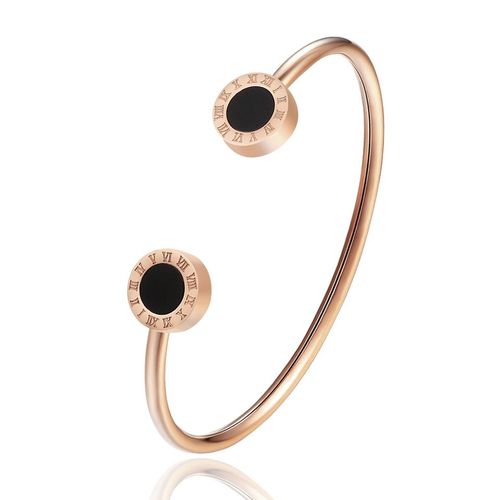 Bijoux À La Mode Pour Femmes, Bracelet Ouvert En Acier Inoxydable Avec Chiffres Romains Et Émail Noir, Cadeau De Fête, Vente En Gros