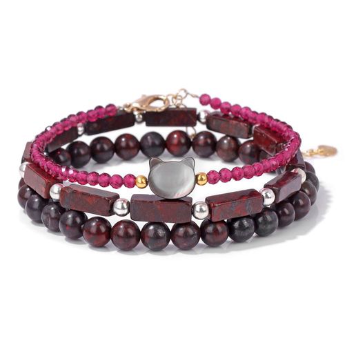 Ensemble De Bracelets De Perles De Pierre De Sang Pour Femmes Et Hommes, Cristal Rouge Naturel, Breloque De Chat De Coquillage, Bracelets De Bijoux, 3 Pièces