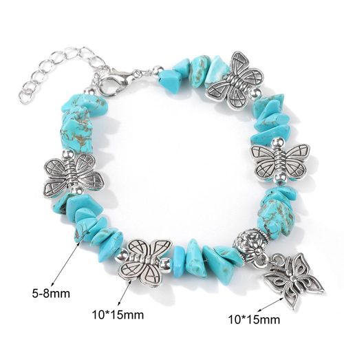 Bracelet Papillon En Pierre Turquoise Bleue Pour Femme, Breloque En Métal, Bijoux Faits À La Main, Cadeau De Navire De Chia, Mode Féminine