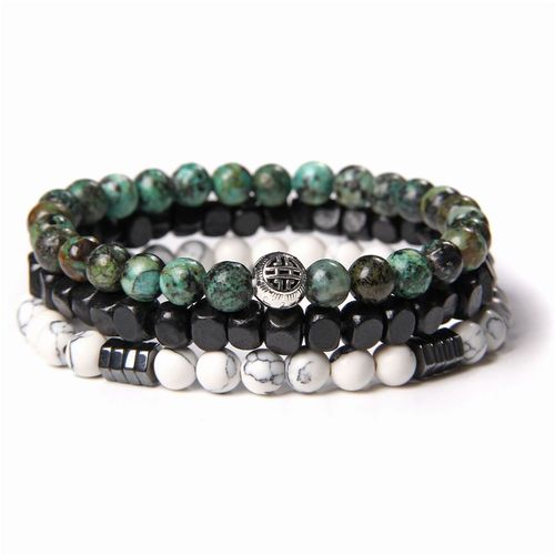 Bracelets En Amazonite Naturelle Pour Hommes Et Femmes, Breloques En Bois Noir Carré, Couleur Argent, Perles En Pierre De 6mm, Bijoux Élastiques, Cadeaux Pour Femmes