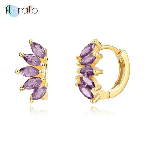 Boucles D'oreilles Créoles En Argent Regardé 925, Boucles D'oreilles En Cristal Coloré, Petit Goujon Exquis, Bijoux À La Mode, Bleu, 430