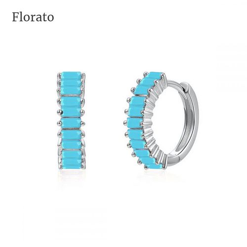 Florato-Boucles D'oreilles Créoles En Argent Regardé 925 Pour Femme, Bleu, Turquoise, Goutte D'oreille, Bijoux, Vente En Gros